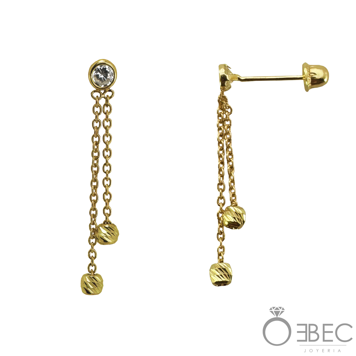 Arete con cadena y 2 bolitas MOD3