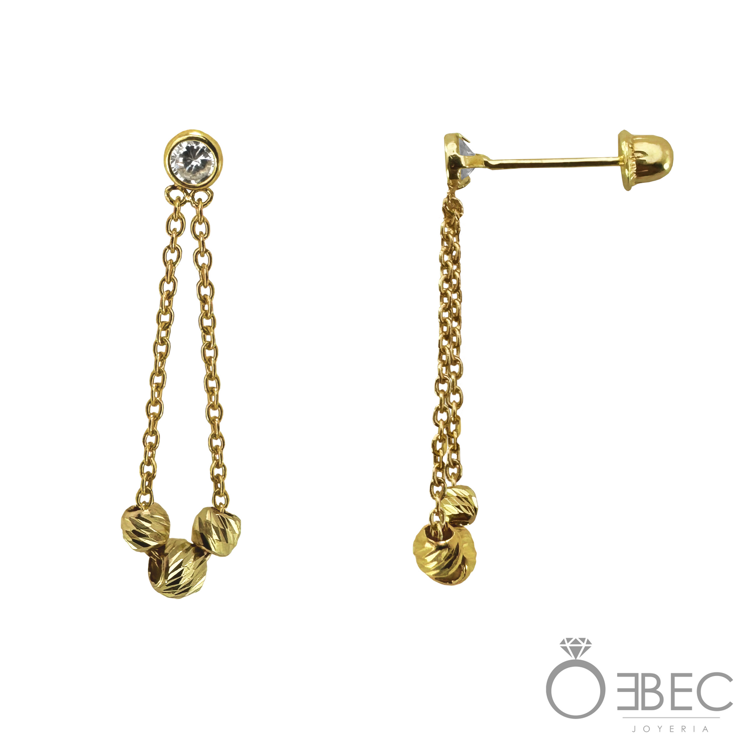 Arete con cadena y 3 bolitas MOD44