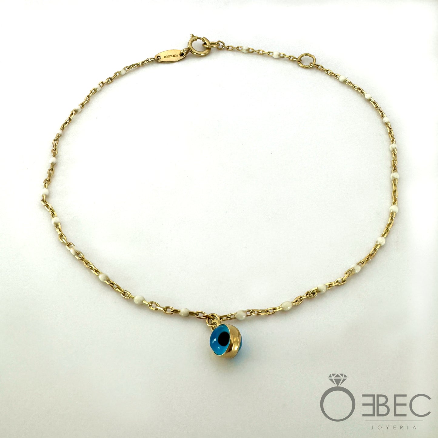 Pulsera de 1 Ojo Turco y cuentas blancas